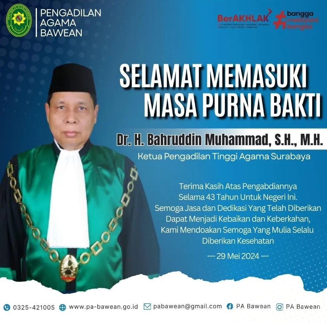 Selamat Memasuki Masa PurnaBakti KPTA Surabaya - Bapak Dr. H. Nahruddin Muhammad, S.H., M.H.